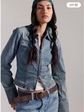 We The Free Light Blue Denim Jacket with Label Detail